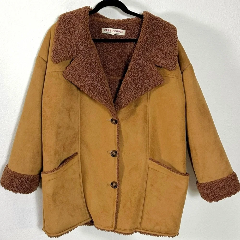 Free People Western Bohemian Retro 70s Winter Faux Sherpa Suede Diogo Coat Small - Picture 10 of 14